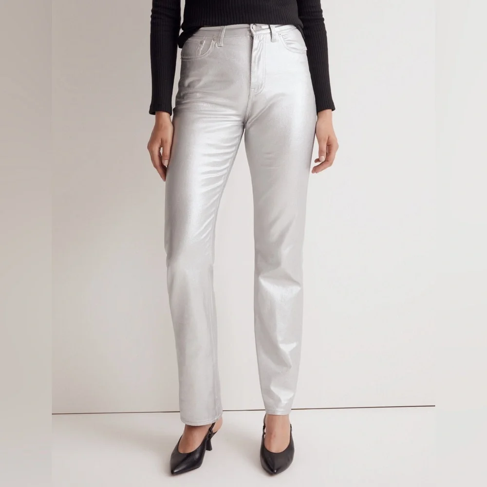 Madewell 90s Straight Jeans Size 29 Silver Metallic Women’s High Rise‎